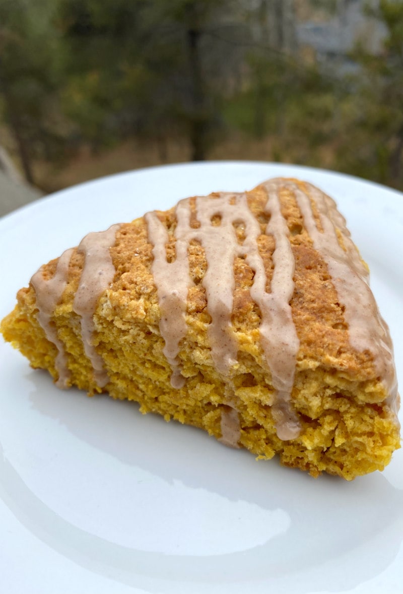 pumpkin scone on a white plate