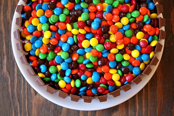 Kit Kat Cake topped with M&M's