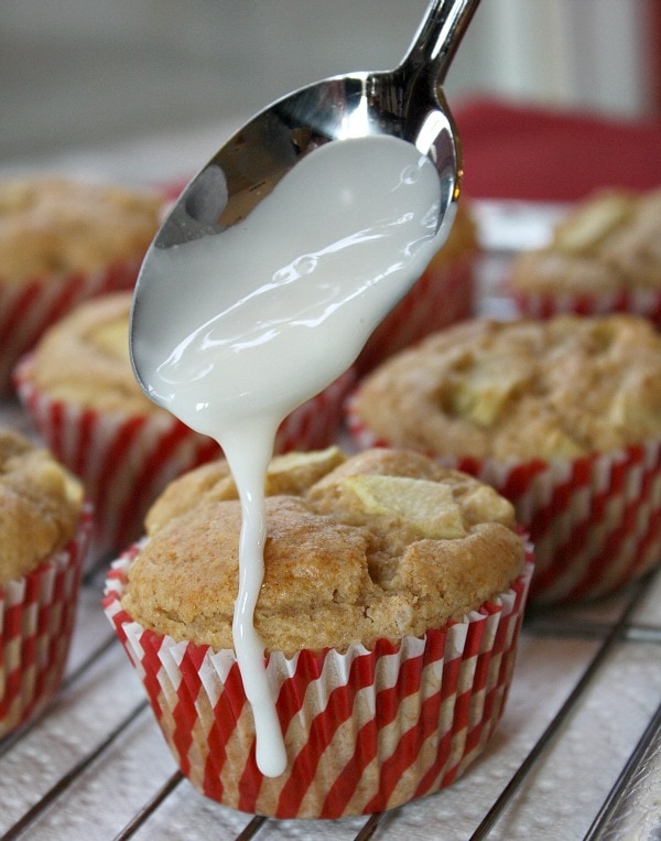 Apple Fritter Muffins with glaze