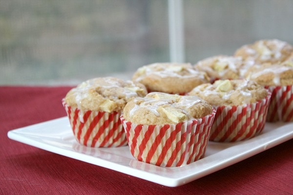 Apple Fritter Muffins on a white platter