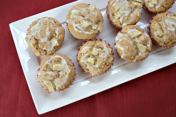 Apple Fritter Muffins on a white platter