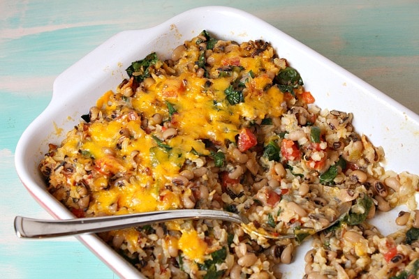 Serving up Tex Mex Black Eyed Pea Casserole