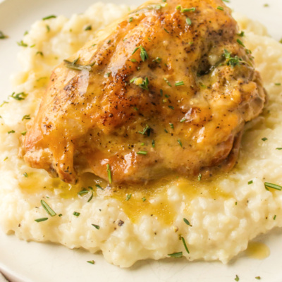 slow cooker garlic chicken on top of risotto