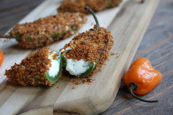 Baked Jalapeno Poppers on a wooden board