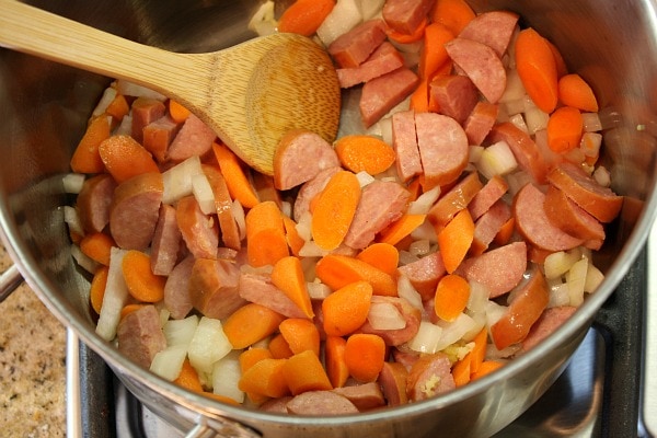 making Bean and Sausage Soup 