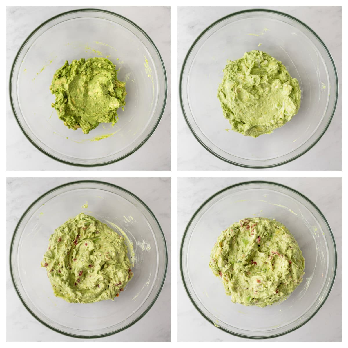 Crab Guacamole is a creamy, fresh twist on classic guacamole with avocado, crab and lime. Easy and perfect for entertaining! four photos showing the making of crab guacamole