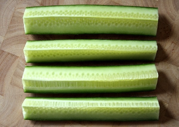 Cucumbers prepared for Cucumber Salad