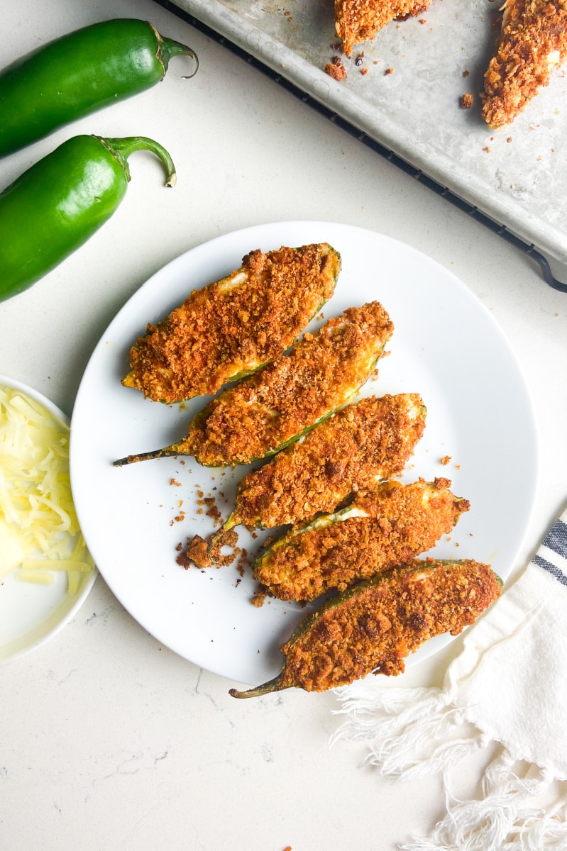 jalapeno poppers displayed on white plate