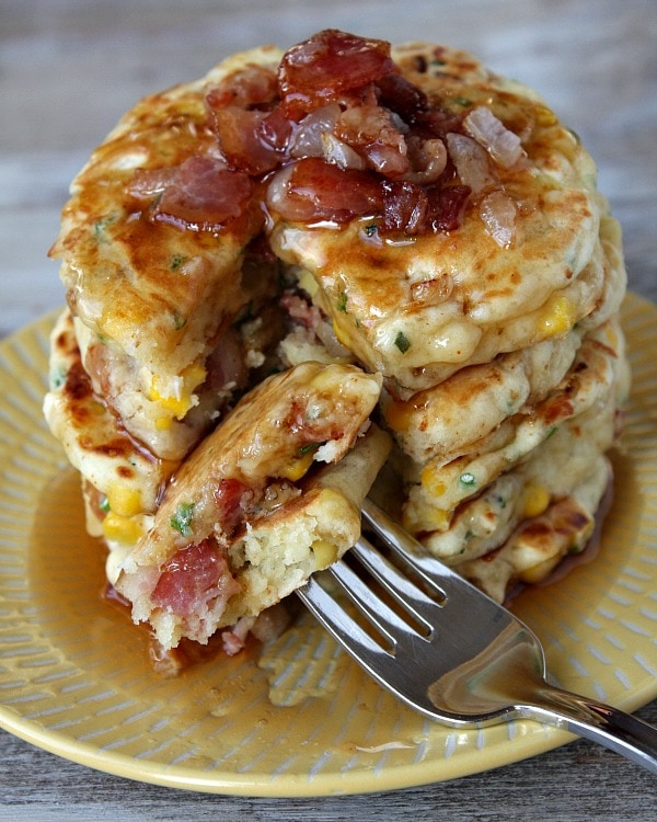 bite of Bacon and Corn Griddle Cakes 