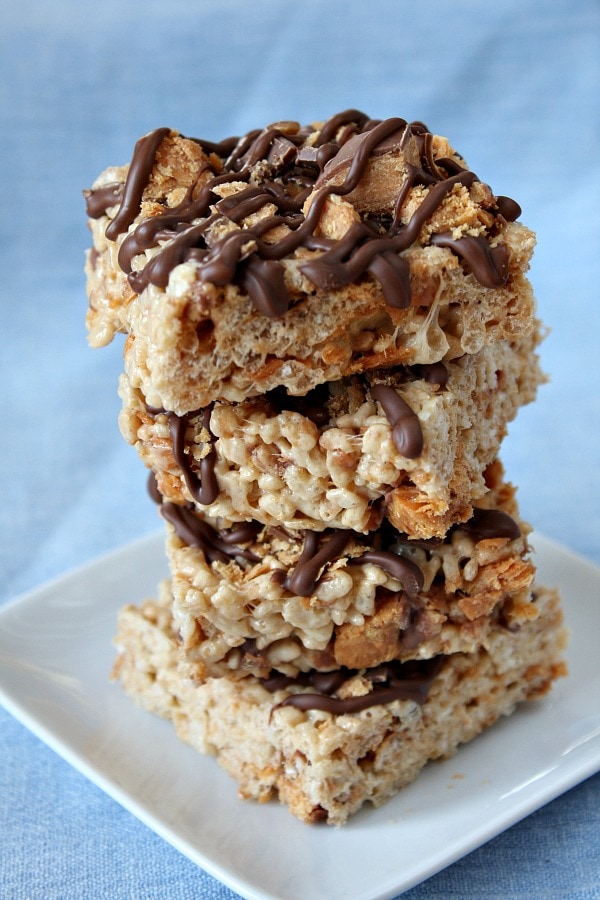 stack of Butterfinger Rice Krispie Treats