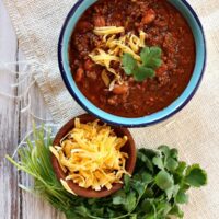 bowl of chili with fixings