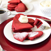 Red Velvet Pancakes with Sweet Cream Cheese Topping