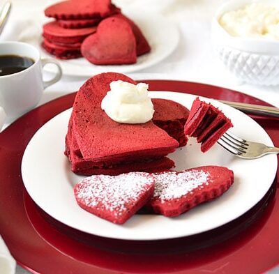 Red Velvet Pancakes with Sweet Cream Cheese Topping