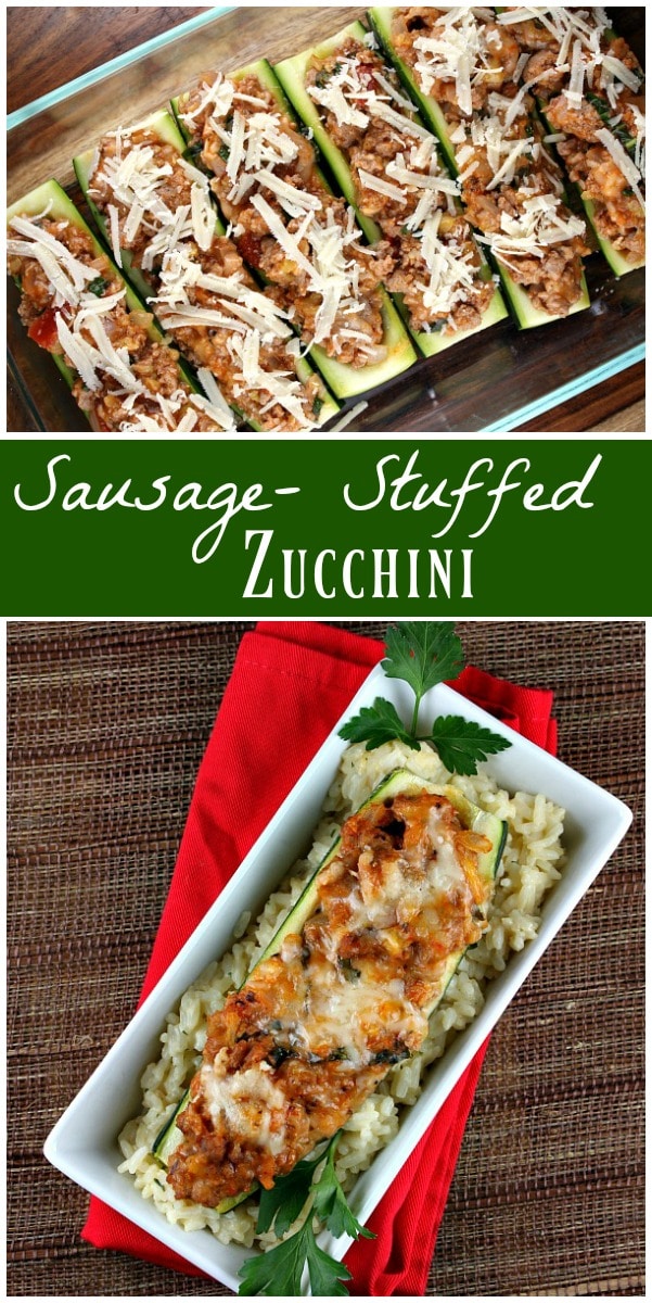 Sausage Stuffed Zucchini Boats Recipe: 241 calories per serving and 4 Weight Watchers SmartPoints (per boat). recipe from RecipeGirl.com