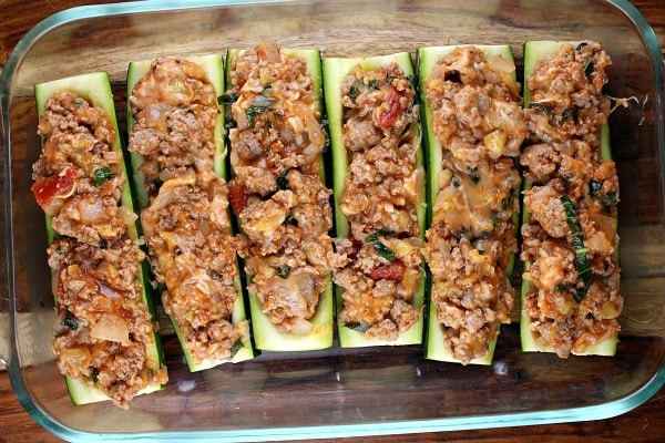 Sausage stuffed zucchini