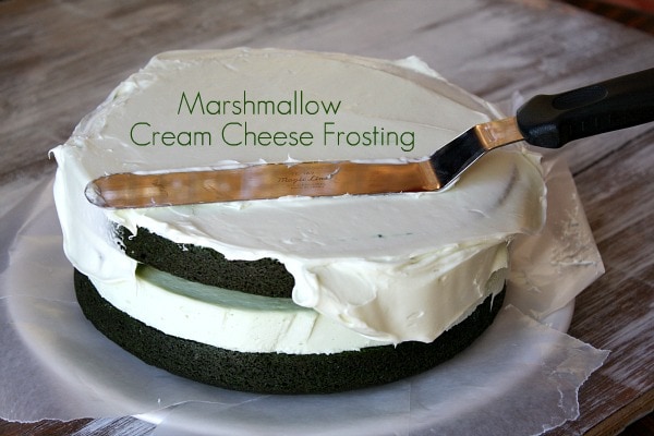 Marshmallow Cream Cheese Frosting on Green Velvet Cheesecake Cake