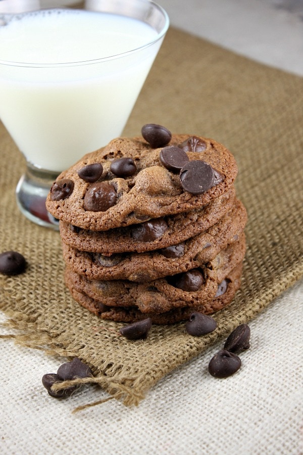 malted dark chocolate chip cookies with milk