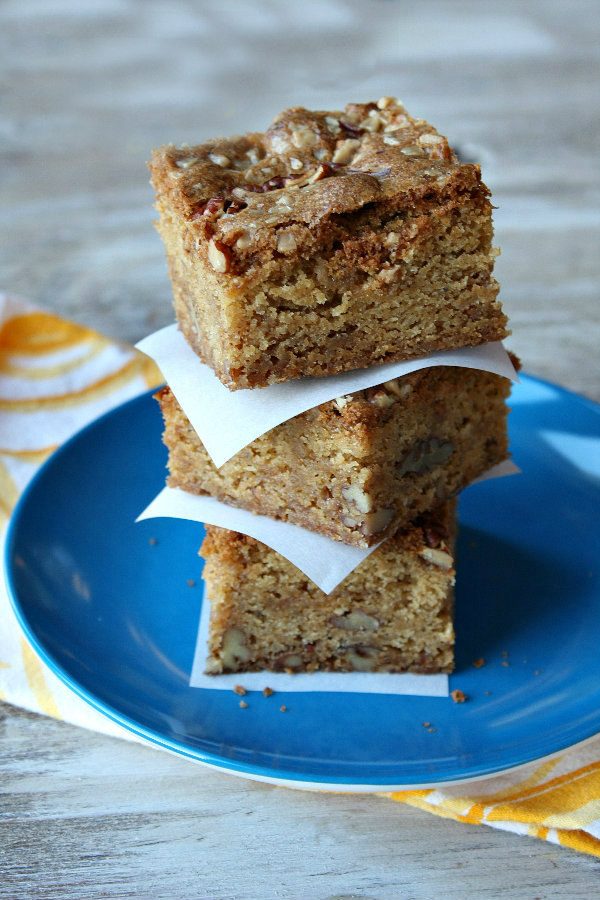 Stack of Brown Butter Toffee Pecan Blondies