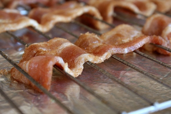 Candied Bacon on a rack ready for the oven