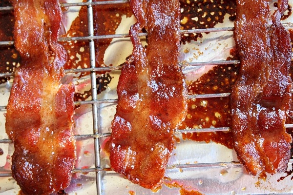 candied bacon just out of the oven