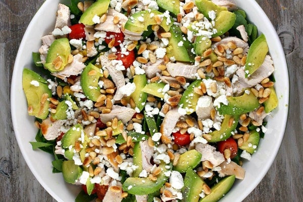 Spinach Salad with Chicken, Avocado and Goat Cheese Image