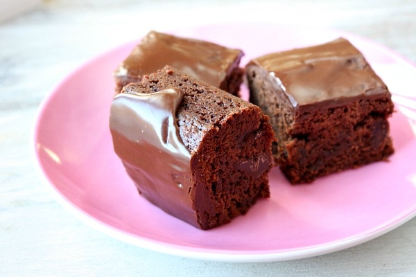 Chocolate Fudge Brownies on a pink plate