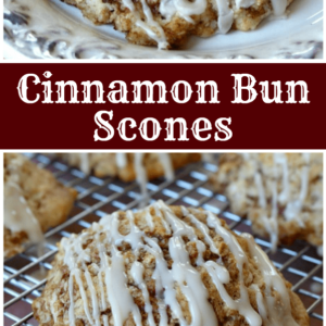 pinterest collage image for cinnamon bun scones