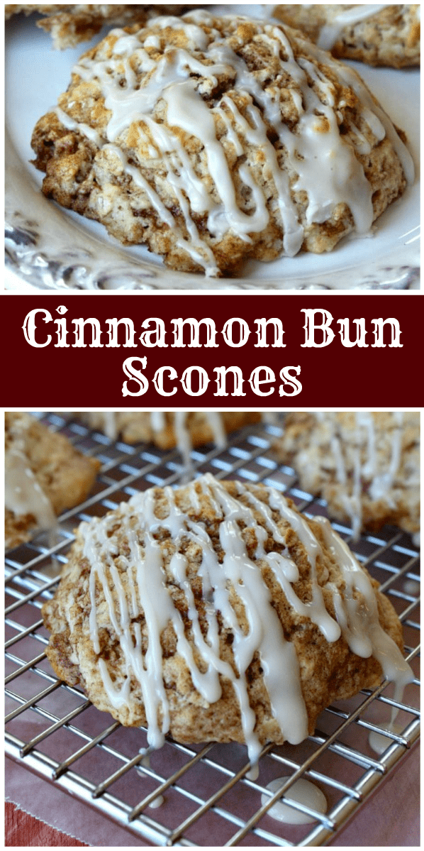 pinterest collage image for cinnamon bun scones