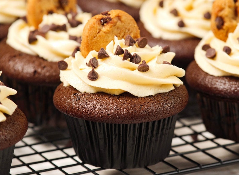 Chocolate Chip Cookie Dough Cupcakes [www.recipegirl.com]