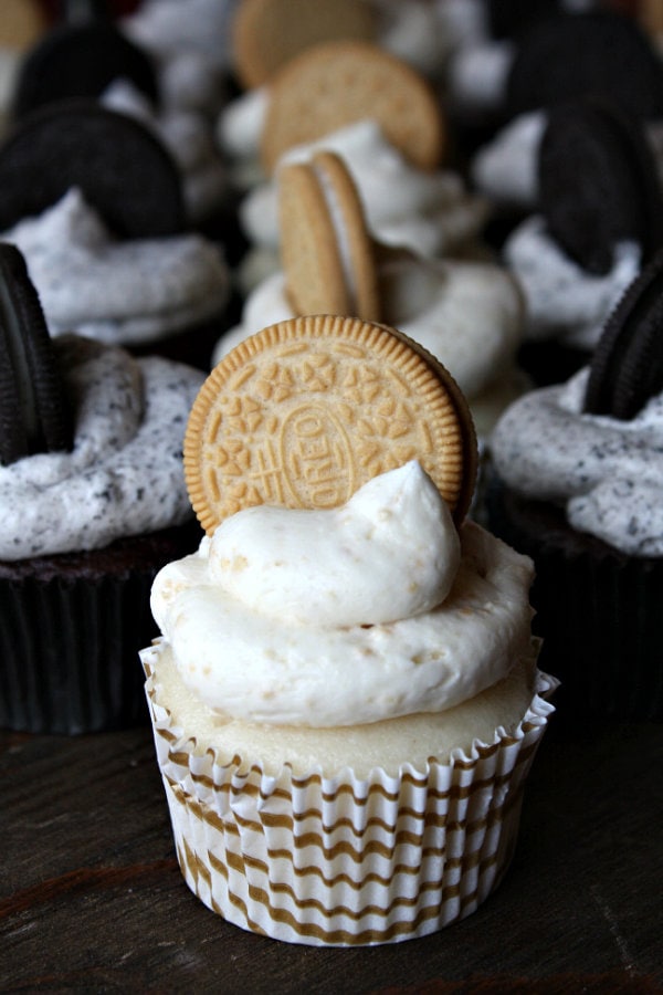 Cookies and Cream Frosting on a cupcake