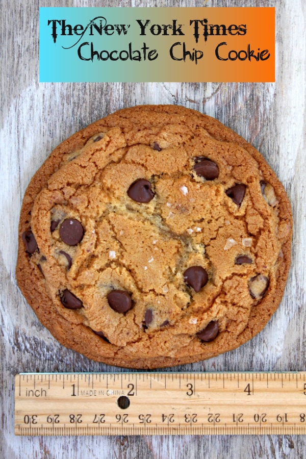 New York Times Chocolate Chip Cookie with a ruler showing it is 4-inches in diameter