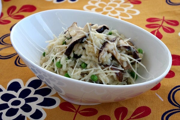 Shiitake and Sweet Pea Risotto recipe from RecipeGirl.com