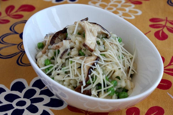 Shiitake and Sweet Pea Risotto recipe from RecipeGirl.com