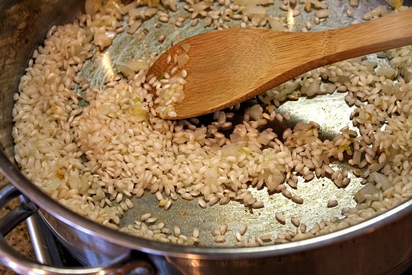 Shiitake and Sweet Pea Risotto recipe from RecipeGirl.com