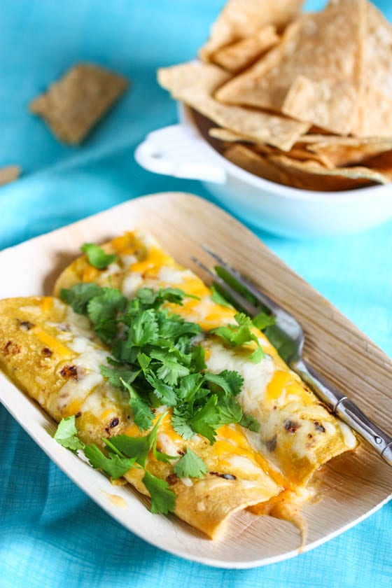 Shrimp Enchiladas Verde on a plate