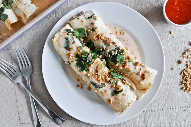 Thai Chicken Enchiladas on a plate