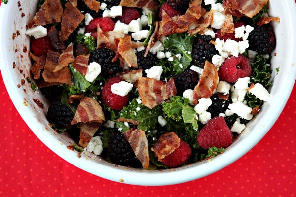 Berry and Bacon Kale Salad with Blackberry Jam Vinaigrette 2 Berry and Bacon Kale Salad in bowl