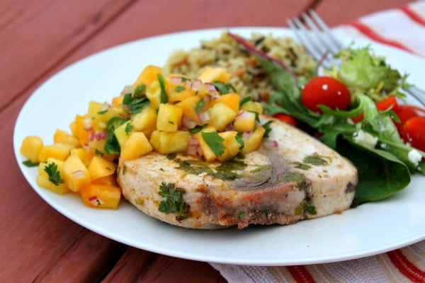 Grilled Swordfish with Pineapple Peach Salsa 