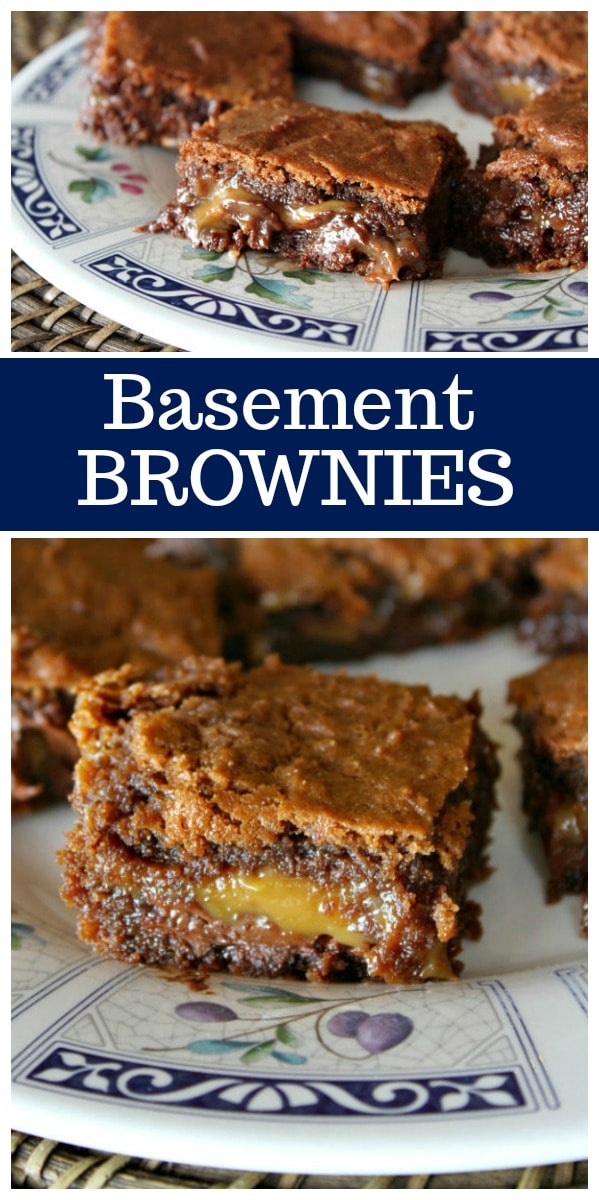 Basement Brownies, otherwise known as the best Chocolate Caramel Brownies! Recipe from RecipeGirl.com #chocolate #caramel #brownies #recipe #RecipeGirl