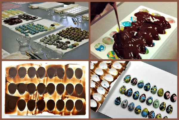 four photos showing chocolates