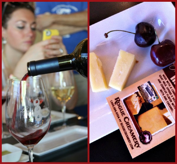 wine pouring in glass and cheese on plate