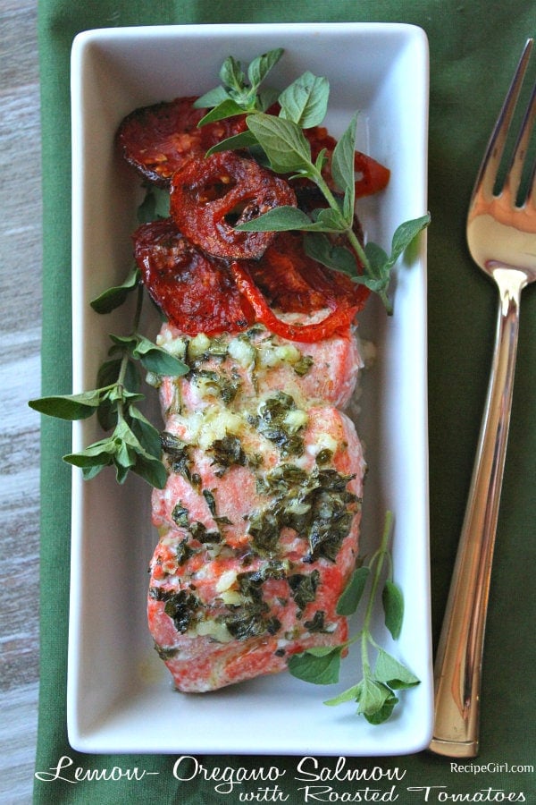 Lemon Oregano Salmon with Roasted Tomatoes