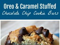 pinterest collage image for oreo and caramel stuffed chocolate chip cookie bars