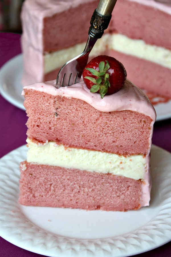 slice of Strawberry Cheesecake Cake