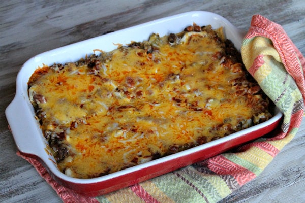 Beef and Bean Enchilada Casserole just out of the oven