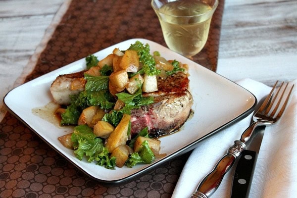 pan seared pork chops with pear mostarda