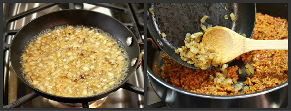 Turkey Sloppy Joe Sliders prep in a pan