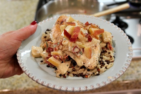Cheddar Stuffed Chicken Breasts with Apple Bacon Pan Sauce 