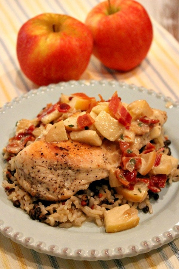Cheddar Stuffed Chicken Breasts with Apple Bacon Pan Sauce Image