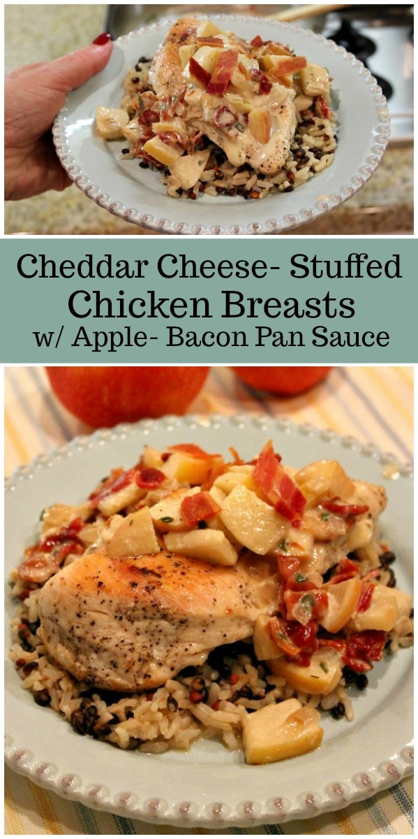 Cheddar stuffed chicken breasts with apple bacon pan sauce